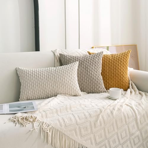Set of 4 Taupe Decorative Throw Pillow Covers 18x18 Inch Corduroy Pillow Covers for Bed Couch Sofa Living Room Soft Square Cushion Cases