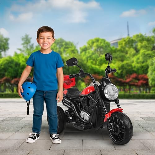 Image of BabyGo Electric Bike for Kids | 6V 4AH Battery, Dual Suspension with LED Lights & Comfy Backrest | 3 Wheel Bike | Battery Bike for Kids for 1-5 Years Kid | 4.5Hr-6Hr Ride | (Red)