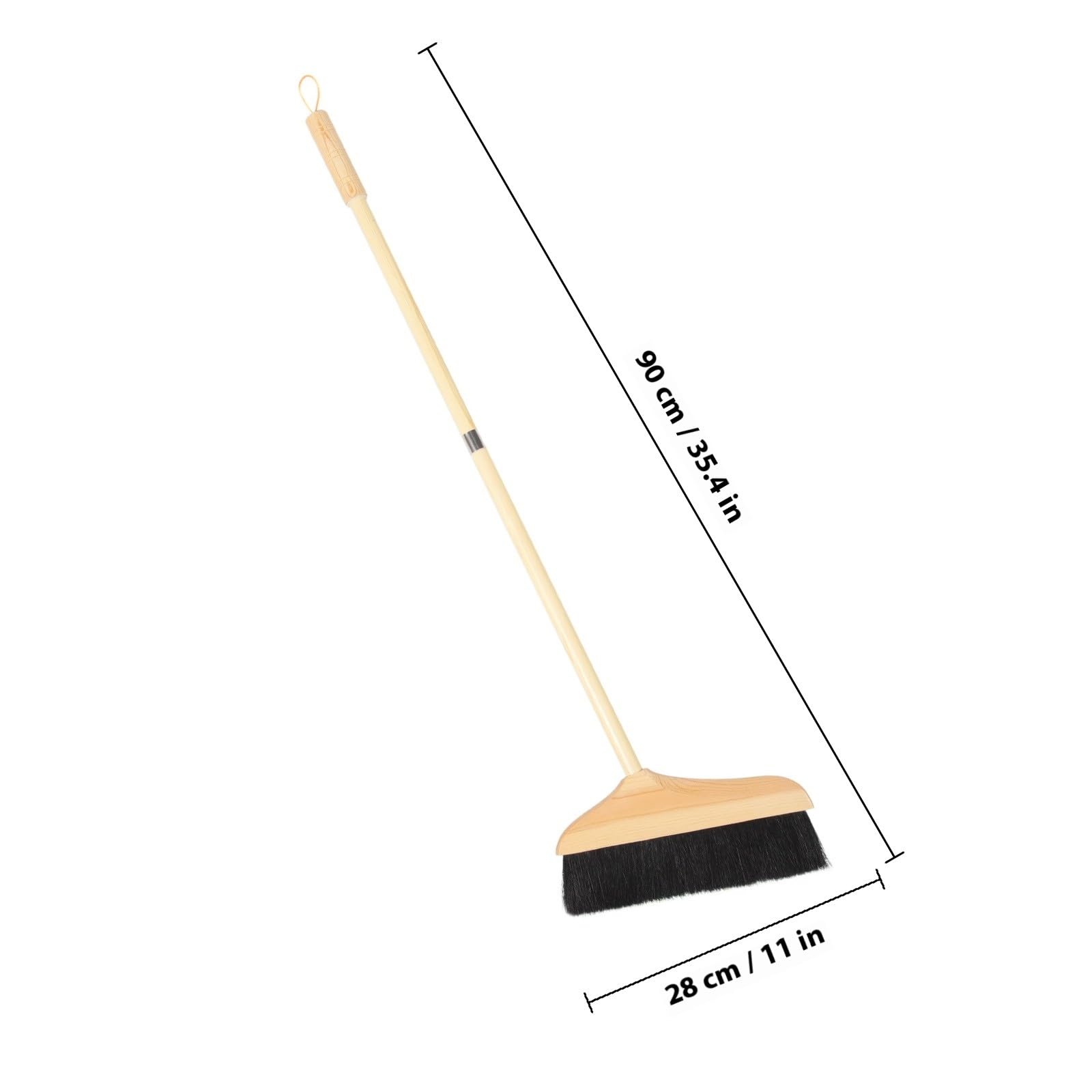 Scopa con setole morbide e manico lungo, 90 cm, ideale per interni ed esterni, per tappeti, piastrelle e pulizia, struttura in legno resistente