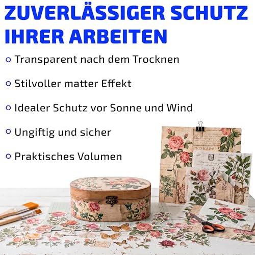 7 Artists Decoupage Kleber & Lack Matt 230 ml – Bastelkleber Transparent für Serviettentechnik Wasserbasiert | Serviettenkleber und Lack für Decoupage Papier, Reispapier, Holz, Glas, Keramik