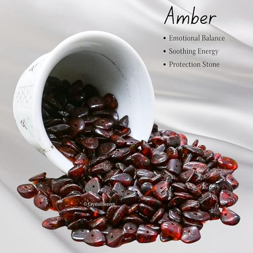 Image of Certified Amber Crystal Raw Chips - Pre Drilled Crystal Stones for Pooja Supplies Vastu Crystal Grids, Meditation, and Healing Practices - Chakra Balancing and Protection Stone