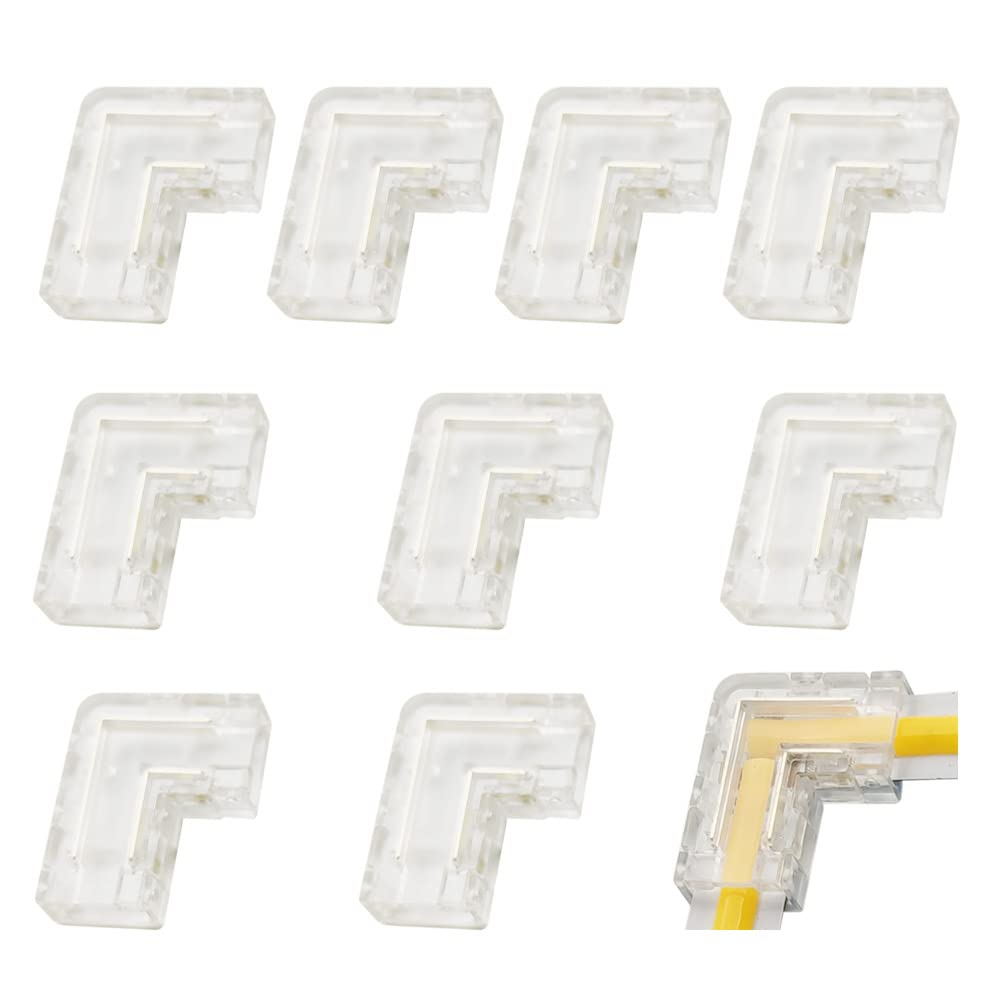 Biantie LaL Shape 10mm 2-Pin COB LED Strip Connectors Right Angle Corner Clips Solderless Adapter Terminal Extension for 24v Single Color LED Strip Lights