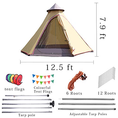 12'x10'x8'Dome Camping Tent 5-6 Person 4 Season Double Layers Waterproof Windproof Tents Family Outdoor Camping Tent(Yellow) - Thumbnail 6