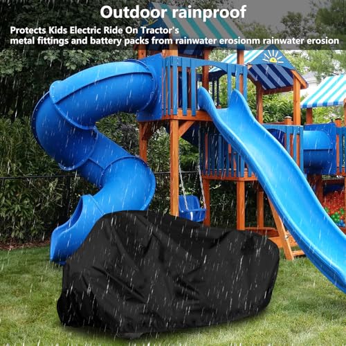 Image of Kids Ride On Tractor Cover Power Wheels Covers Kids Ride On Toy Car cover for Tractor with Trailer, Outdoor Waterproof UV Resistant Fade Resistant All Season Protective, Black