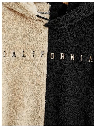 Verdusa Men's Color Block Letter Embroidery Fuzzy Hoodie Long Sleeve Fleece Sweatshirts3
