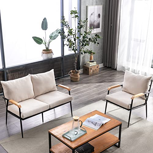 Inzoy Mid Century Modern Accent Chair With Removable Backrest And Cushion, Uplostered Living Room Armchair With Metal Grid Frame, Lounge Arm Chair With Slight Adjustable Feet, Easy To Clean, Beige #TOP6