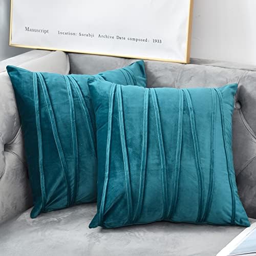 NianEr Decorative Plush Velvet Throw Pillow Covers Sofa Accent Couch Pillows Set of 2 for Bed Living Room Square Pillow Cases 18X18 Teal
