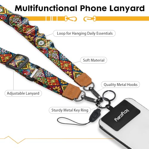 Image of Icycay Phone Lanyard Crossbody Strap Neck Adjustable Teacher Women Boho | for Cell Phone Case Keys ID Badges, Anti Theft, Multifuctional, Cute Phone Holder, Travel Hiking Essential Accessories, Gifts