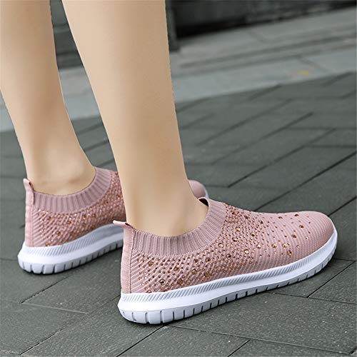 Image of GOSPT Women's Mesh Sport Shoes Rhinestone Glitter Slip On Ballroom Jazz Latin Dance Sock Sneakers