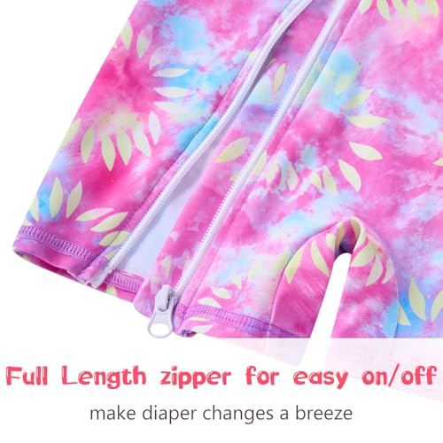 UNIFACO Infant Baby Girl Swimsuit Full Zipper Bathing Suit with Sun Hat UPF 50+ Long Sleeve Rash Guar Swim Suit3