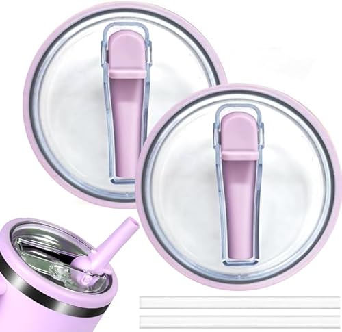 Maxmana Secret 2 Pack 40oz Tumbler Flip Straw Lid Replacement Fit for Stanley Quencher with Straws, Leak Proof Splash Resistant Tumbler Lids for Stanley Cup Accessories (Purple)