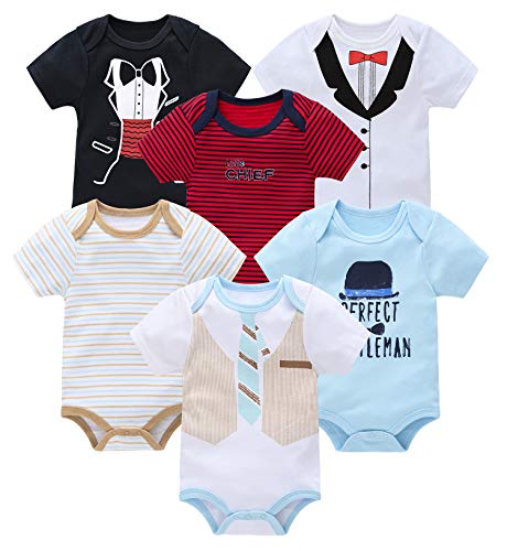 kavkas Baby Boys 6 Pack Short Sleeve Onesies Cute Cartoon Undershirt Bodysuit (Little Gentleman, 0-3M)