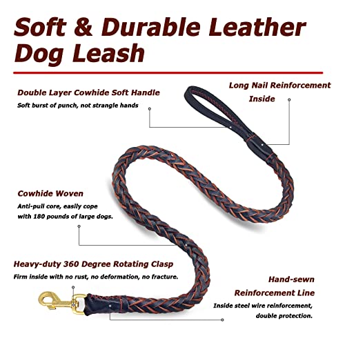 Nordkawa LEATHER DOG LEASH-04 Dog Leash, Durable Braided Dog Training Leash, Heavy Duty Leather Dog Leashes thumb #1