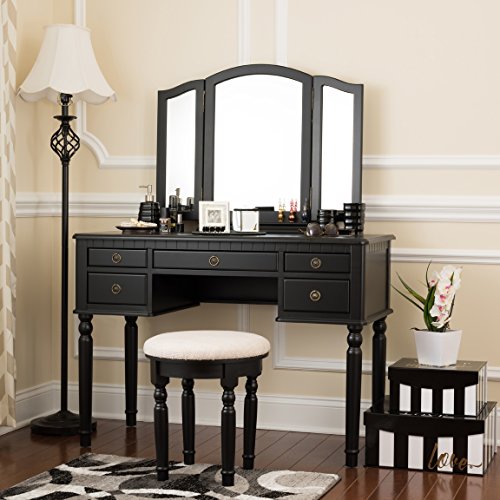 Fineboard Dressing Set with Stool Beauty Station Makeup Table Three Mirror Vanity...