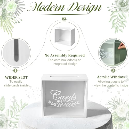 OurWarm White Wedding Card Box with Slot, Wooden Card Box for Wedding Reception, Large Envelope Wedding Boxes for Cards, Money Gift Cards Holder for Party, Birthday, Baby Shower, Graduation