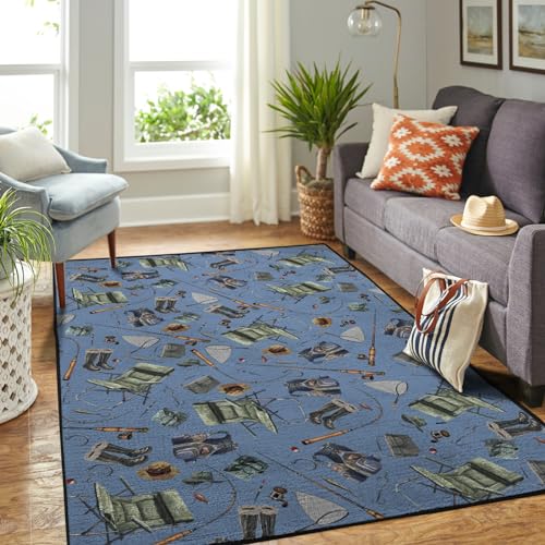 Tapete decorativo rectangular azul con diseño floral miniatura 3