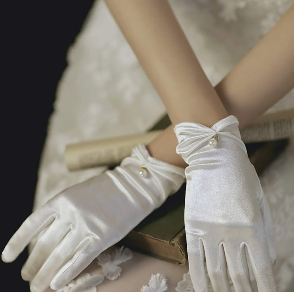Gionforsy Floral Lace Gloves for Bridal Elegant Short Wrist Gloves for Wedding Opera Dinner Party (A-Beige)