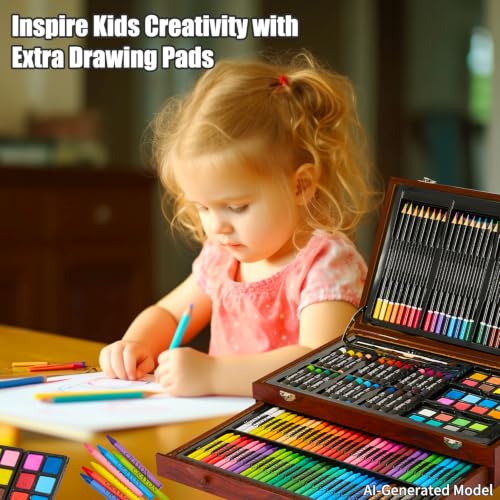 Miniatura 4 de Kinspory Maletin Pinturas Para Niños, 146 Piezas Juegos De Dibujo, Pinturas Para Niños, Lapices De Dibujo Marrón
