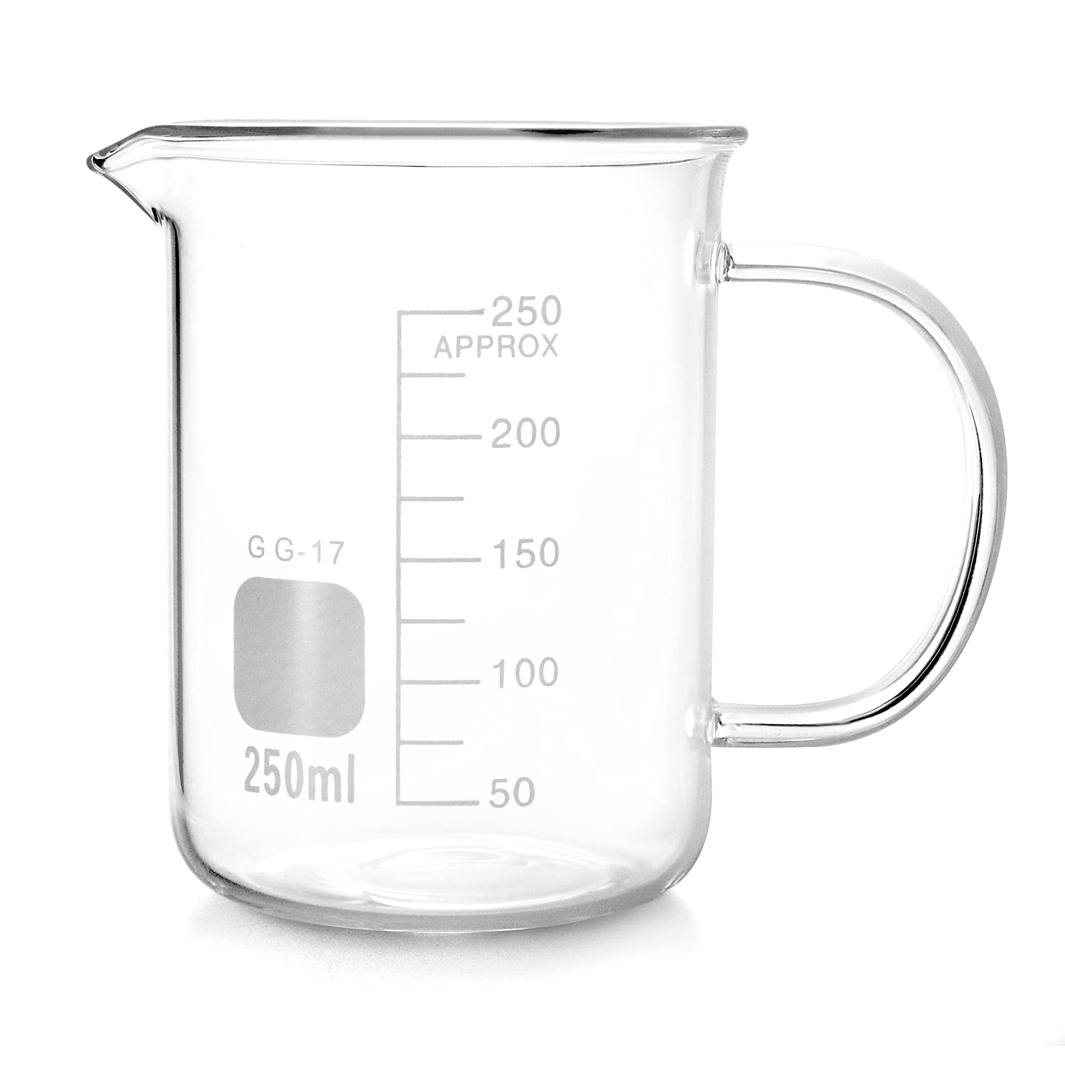 QWORK Beaker with Handle, 250ml/8.45oz, Borosilicate Glass,Measuring Cup, Beaker Mug with Pouring Spout: Industrial & Scientific