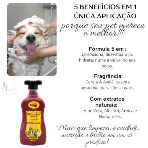 Condicionador Creme Banho e Tosa 5 em 1 Cereja e Avelã 500ml para Cães e Gatos com Extratos Naturais