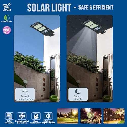 Image of Gigawatts 384 LED 80W Solar Street Light with Remote Control High Power 10Ah Battery Inbuilt 12W Solar Panel IP65 Water Resistant Outdoor Lamp for Wall Pathway Garden and Patio (1Pc, Cool White)