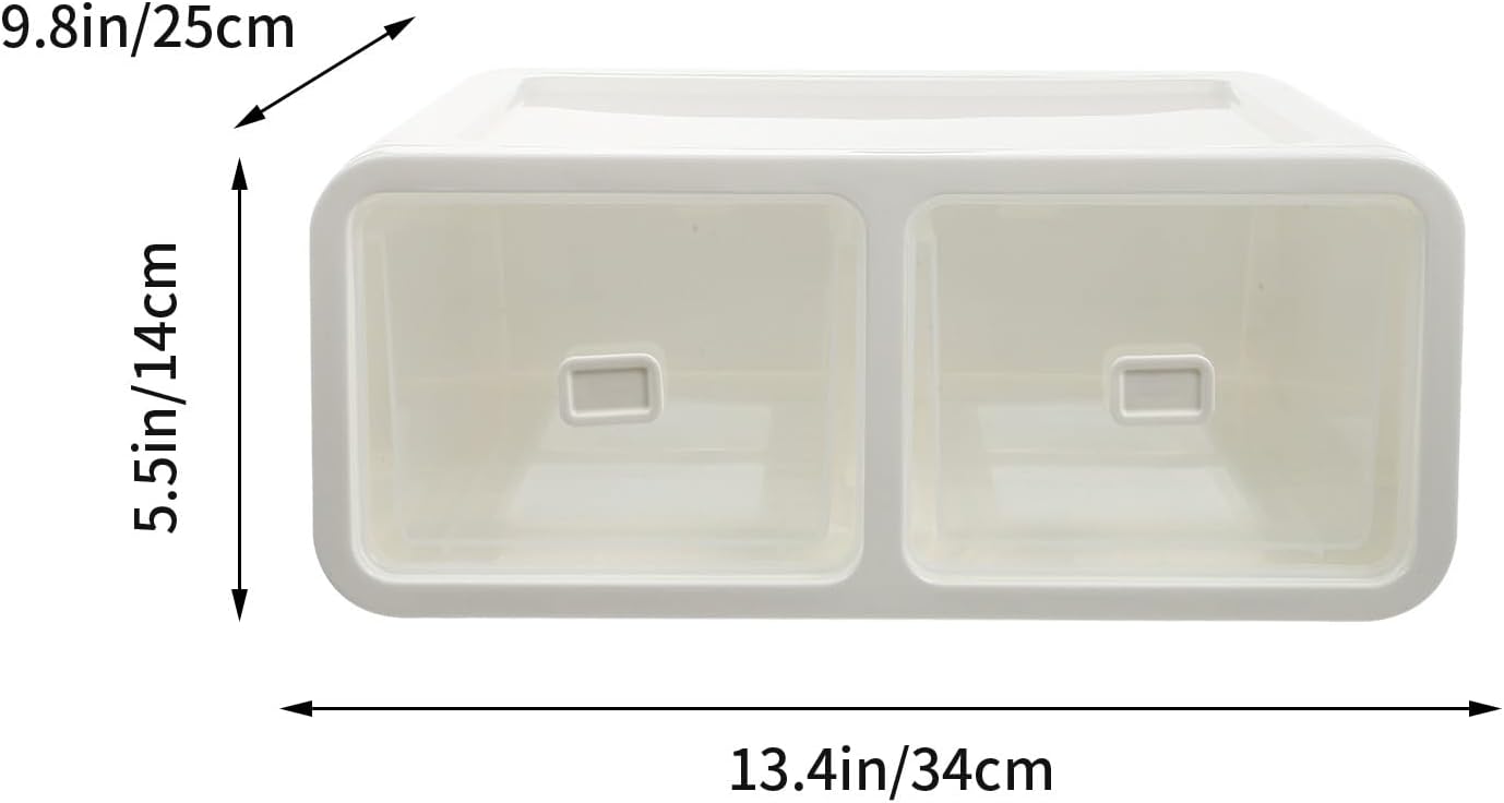 Amosfun Underwear and Socks Storage Box, Stackable 2-compartment Drawer Organizer, White Plastic Closet Storage Container for Home Wardrobe Organization