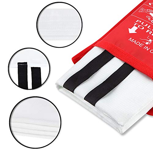 EVERLIT [2-Pack] Fire Blanket Size XL 47''x47'' Fire Suppression Emergency Blanket w/Heat Resistant Gloves w/Reflective Strap for Kitchen, Camping, Grilling