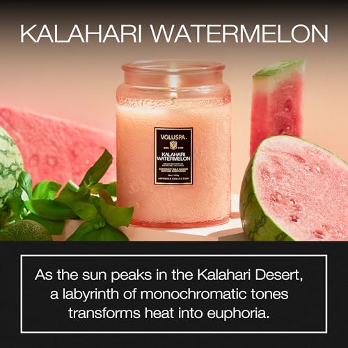 Image of Voluspa Kalahari Watermelon, Large Candle Jar, 18 oz, 100 Hour Burn Time, Coconut Wax for Clean Burning, Handcrafted in the USA