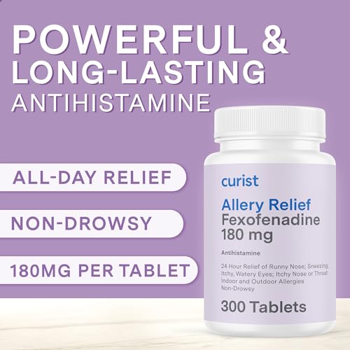Curist Fexofenadine Hydrochloride 180mg (300 Tablets) - 24 HR Antihistamine Allergy Relief Tablets (300 Count) All Day Strength Generic Fexofenadine Bulk Non Drowsy Allergy Relief