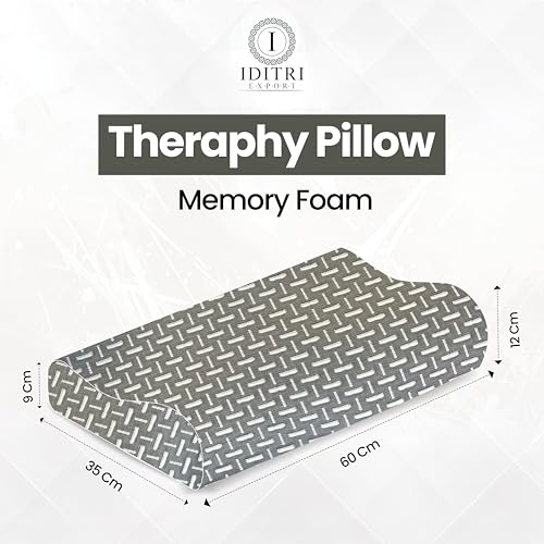 Image of Contour Memory Foam Pillow Set of 2 for Sleeping, Ergonomic Cervical Support with 9 cm 12 cm Adjustable Heights, Slow Rebound 50D Core, Breathable Grey Patterned Cover, 60 x 35 cm