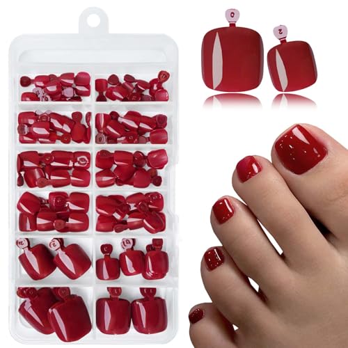 LoveOurHome 120pc Red Press on Toenails with Tabs