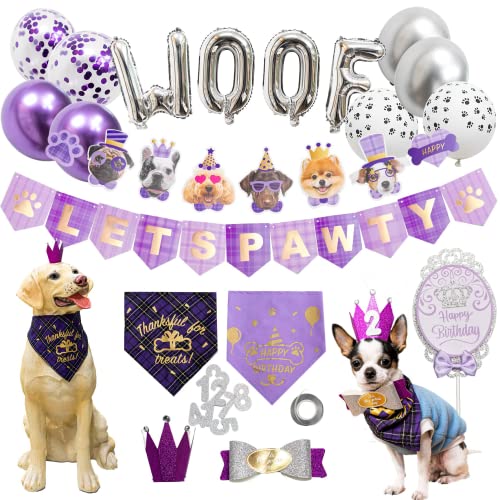 Dog Birthday Party Supplies, Dog Birthday Hat/Bandana/Bowtie/Balloon/Flag/Banner for Small Medium Dogs Pets, Doggie Birthday Party Supplies Decorations