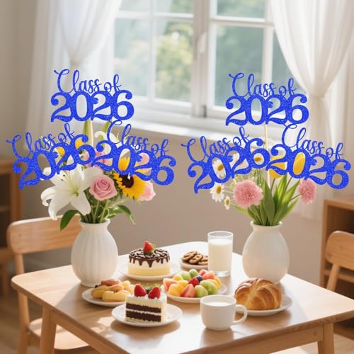 Image of Class of 2026 Decorations - 20 Pcs Blue Graduation Centerpieces for Tables, Double-Sided Blue Graduation Decorations 2026 with Grad Picks