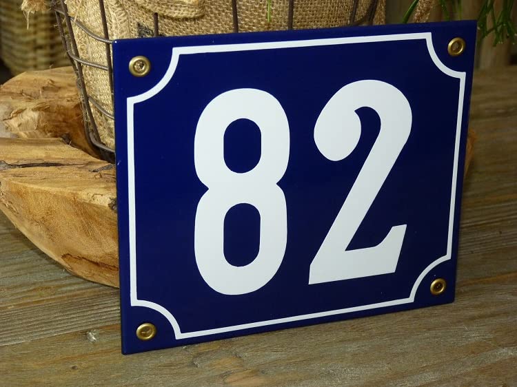Numéro de maison émail bleu plaque signalétique 18x15 cm numéro 82 pour façade