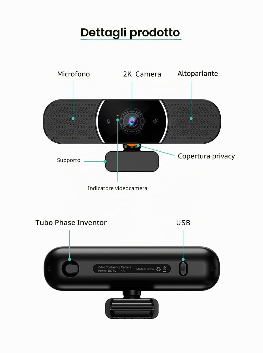 Owl Bar Mini, Webcam 2K QHD per videoconferenza con microfono e altoparlante, per ufficio o piccola sala riunioni da 1 a 4 partecipanti, compatibile con zoom, MS team, Skype, Meets e altro