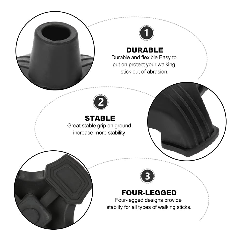 Puntale Bastone Passeggio Stabilizzante e Antiscivolo con Supporto a Base in Gomma a Quattro Base, Grande Base D'Appoggio Antiscivolo per Stampelle con Diametro di 1.9 Cm