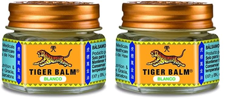 Tiger Balm Bálsamo del Tigre Blanco Efecto Frío, Apto para Masajes tras el Deporte, Relajantes y Balsámicos, con Ingredientes Herbales como Alcanfor, Mentol, Menta y Cajeput - 19 g (Paquete de 2)