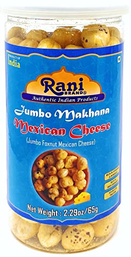 Image of Rani Jumbo Phool Makhana (Fox Nut /Popped Lotus Seed) Mexican Cheese Flavor 2.29oz (65g) Vacuum Sealed, Easy Open Top, Resealable Container ~ Indian Tasty Treats | Vegan | NON-GMO | Indian Origin