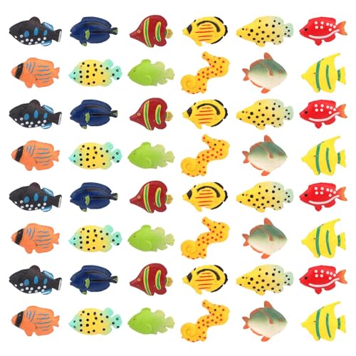 KASTWAVE 48PCS Plastic Tropical Fish Toys Mini Artificial Ocean Creatures Figurines Fake Fish for Kids Play & Party Decorations Educational PVC Toys for Homeschool Learning Bath & Craft Activities