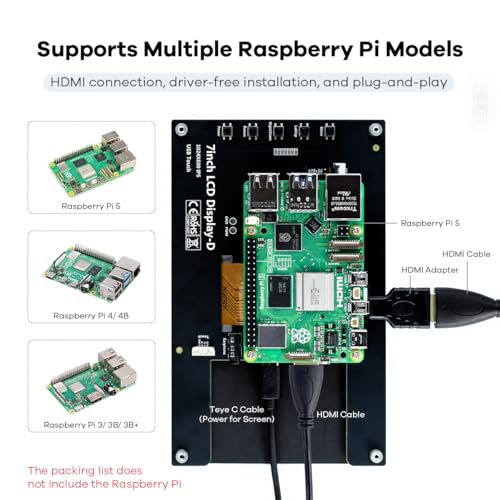 Image of Hosyond 7 Inches Touchscreen IPS LCD Display Panel 1024x600 HDMI Capacitive Touch Screen for Raspberry Pi5 /Pi4 /Pi3 /ZERO 2W, BB Black, Windows