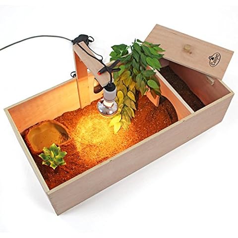 Easipet Tortoise Table Small Pet Reptile Wooden House Hide Shelter Den with Run and Lamp Holder Cover