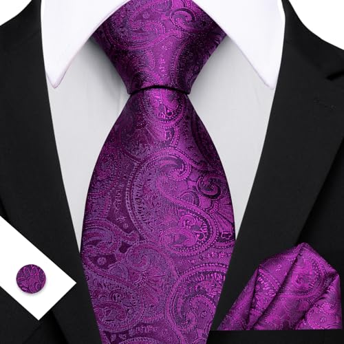 Image of Barry.Wang Men Ties Paisley Woven Silk Necktie Set with Pocket Suqare Cufflinks Formal