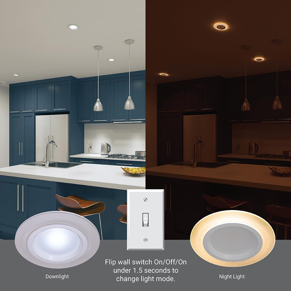 HALO RL Night Light 6 inch Recessed LED Canless Downlight, 1000 Lumens, Selectable 2700K, 3000K, 3500K, 4000K, 5000K CCT with Dim to Warm