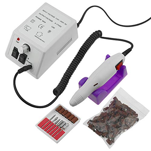 LILYS PET 20,000 RPM Light Type Professional Electric Nail Art Salon Drill Glazing Fast Machine,Electric Nail Art File Drill with 1 Pack of Sanding Bands (White)