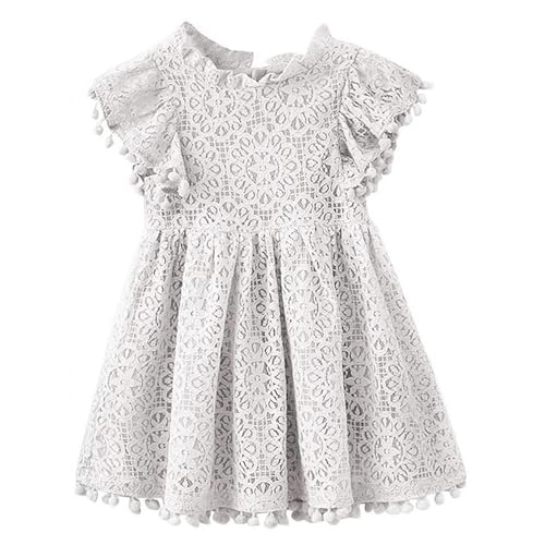 Lace Dress for Toddler Girls Short Sleeve with Trim Summer Party Outfit,Ages 6 Months-7 Years