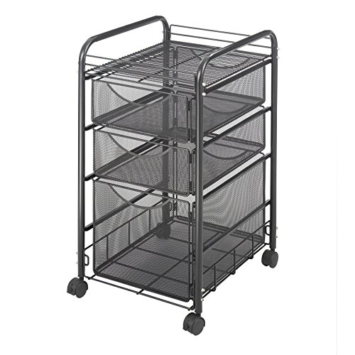 Safco Products Onyx Mesh 1 File Drawer and 2 Small Drawers Rolling File Cart 5213BL, Black Powder Coat Finish, Durable Steel Mesh Construction, Swivel Wheels For Mobility - Thumbnail 3