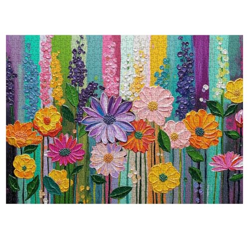 Rainbow Floral Puzzles for Adults 1000 Pieces, Colorful Spring Wildflower Garden Flower Jigsaw Puzzle Oil Painting, Difficult Hard Art Plant Puzzle as Home Wall Decor