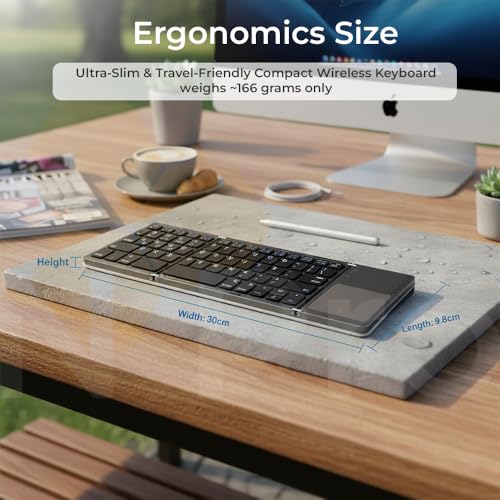Image of N Pro Foldable Bluetooth Keyboard (2.2) with New Touchpad, Portable Wireless with USB-C Rechargeable, Pocket Size Slim Folding Keyboard for iPads Tablets Laptop Dark Grey