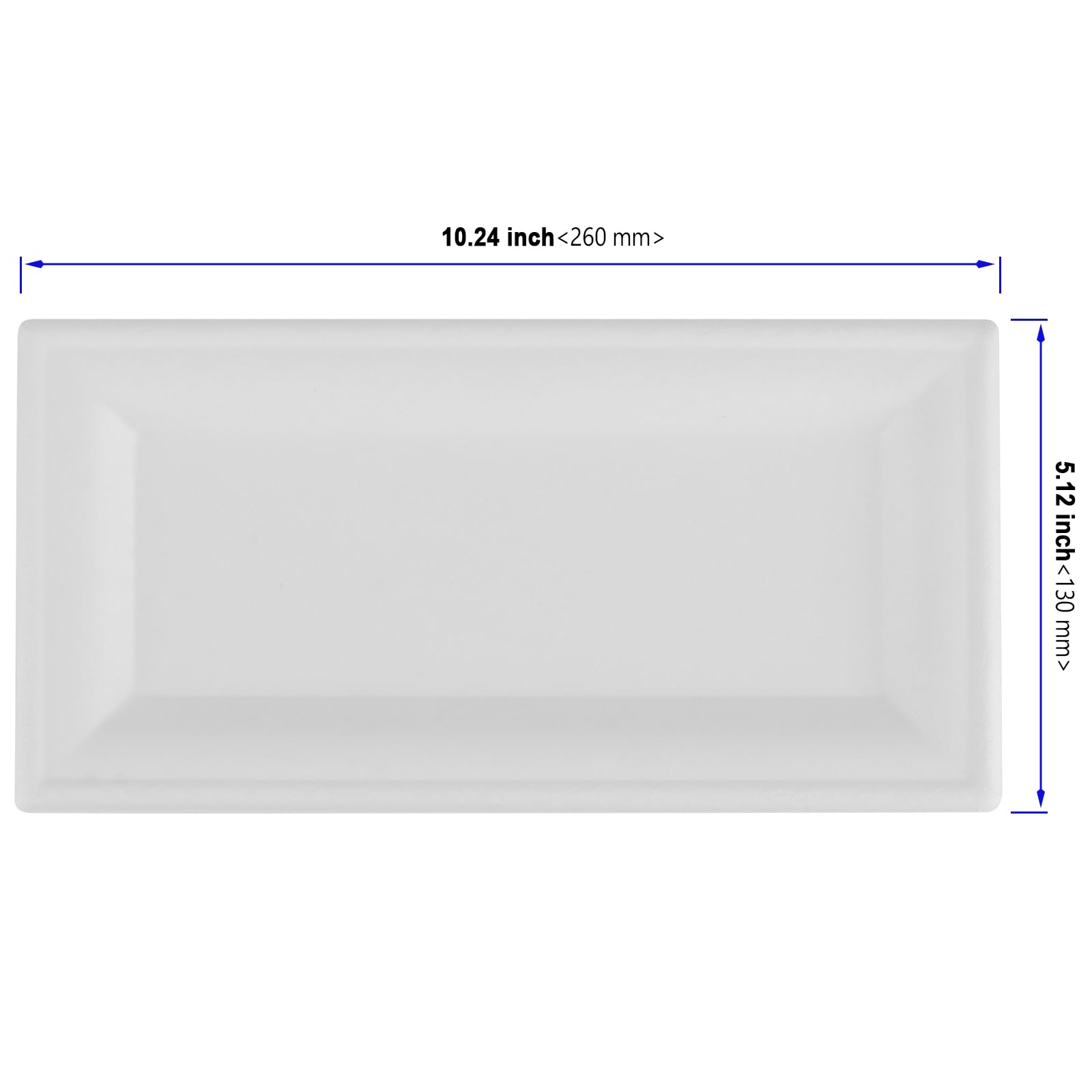 KOHAND 100 Pack Rectangular Paper Plates, 26 x 13cm White Bagasse Sugarcane Disposable Tableware for Picnic Parties, BBQ, Daily Use - Image 2
