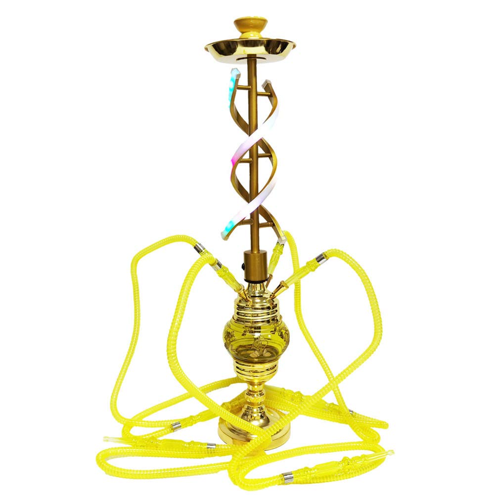 Shisha Set, Premium Shisha Set aus Aluminiumlegierung mit 4 Silikonschläuchen und LED-Licht - Ceremic Bowl Carbonera, Gelb
